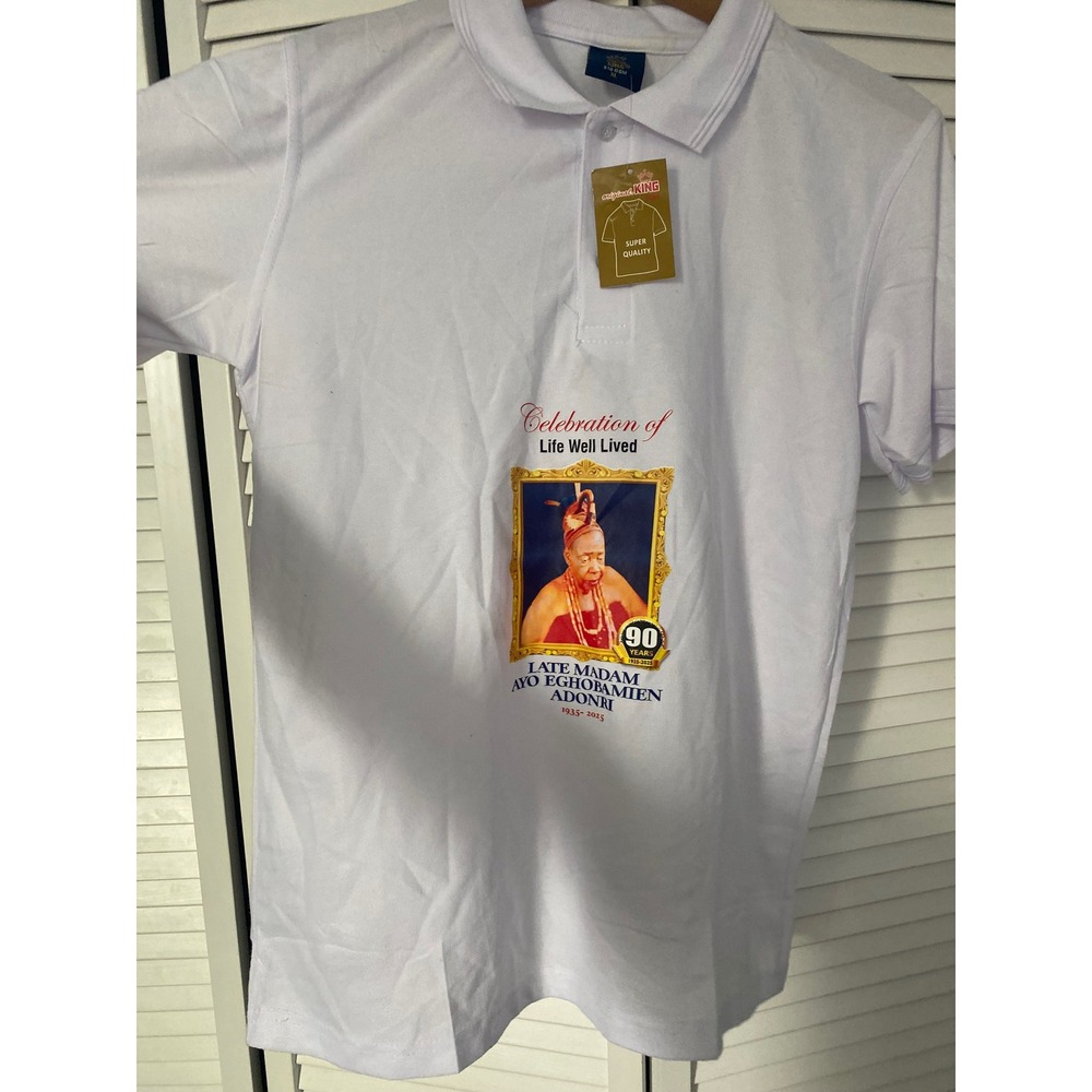Original King Gold Memorial Polo Shirt White XL Ayo Eghobamien Adonri Graphic